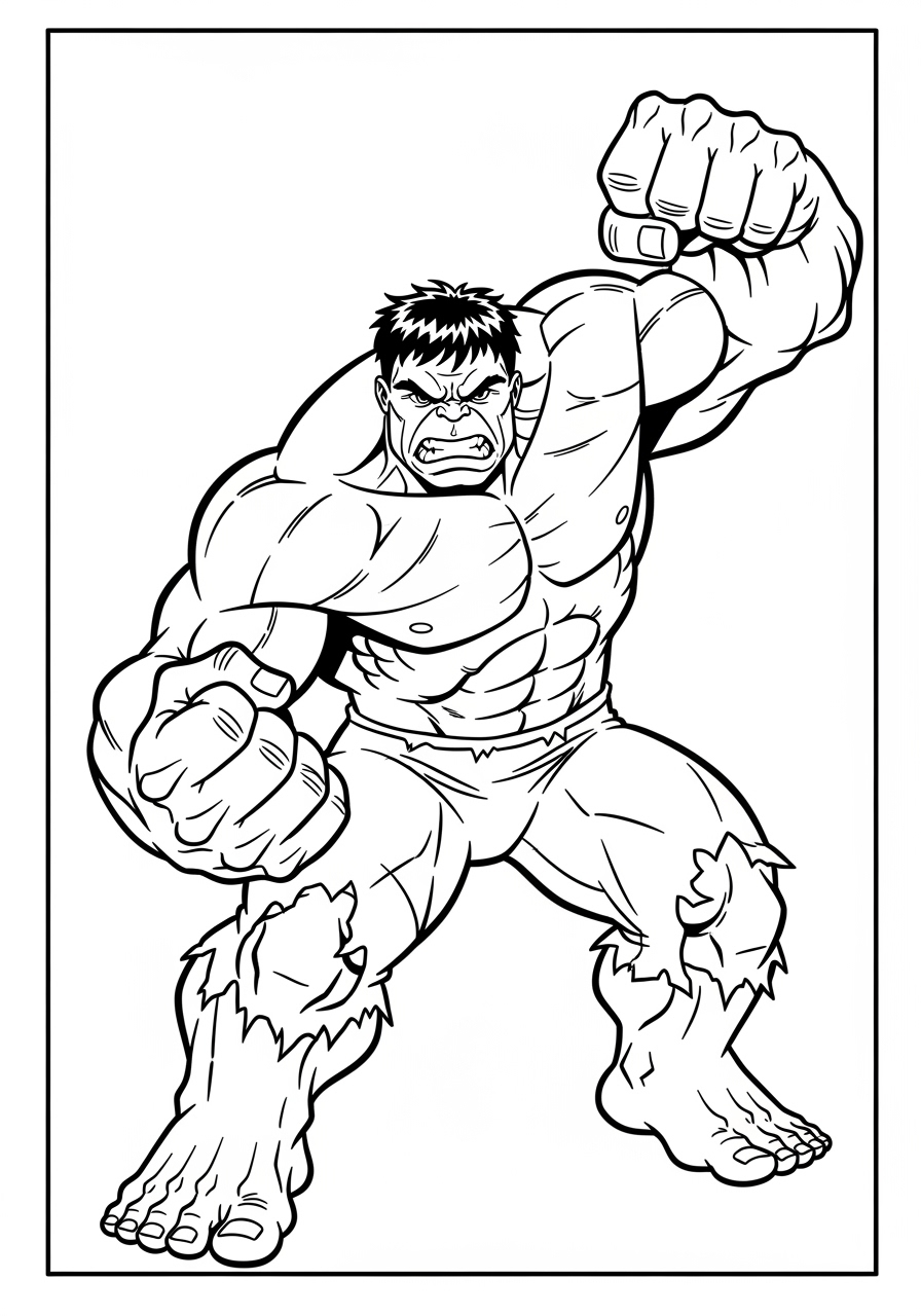 Desenho do Hulk em pose de movimento para colorir