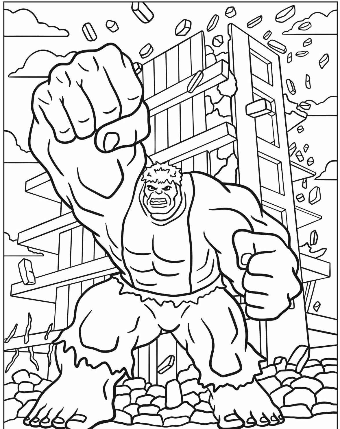 Desenho de Hulk levantando o punho para colorir
