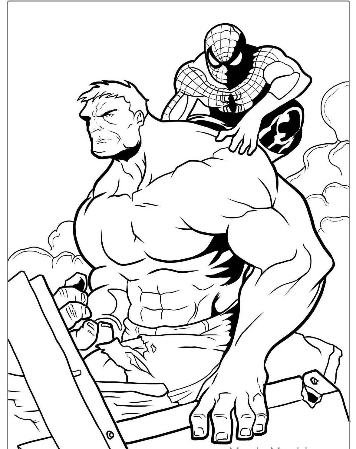 Desenho do Hulk com o Homem-Aranha para colorir