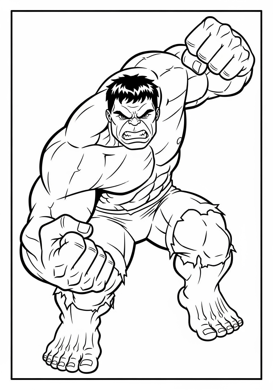 Desenho do Hulk musculoso pronto para colorir