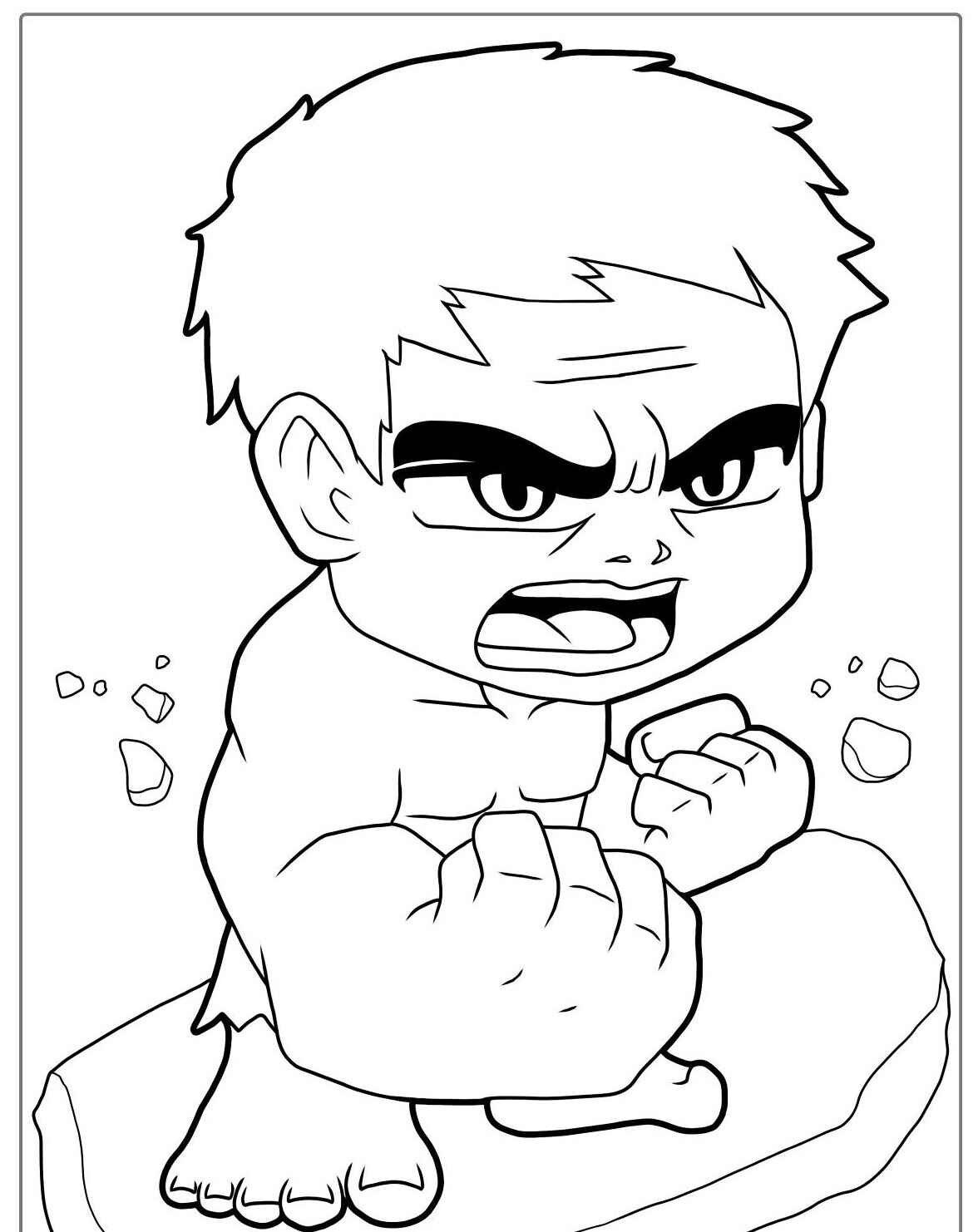 Desenho do Hulk com expressão de raiva para colorir