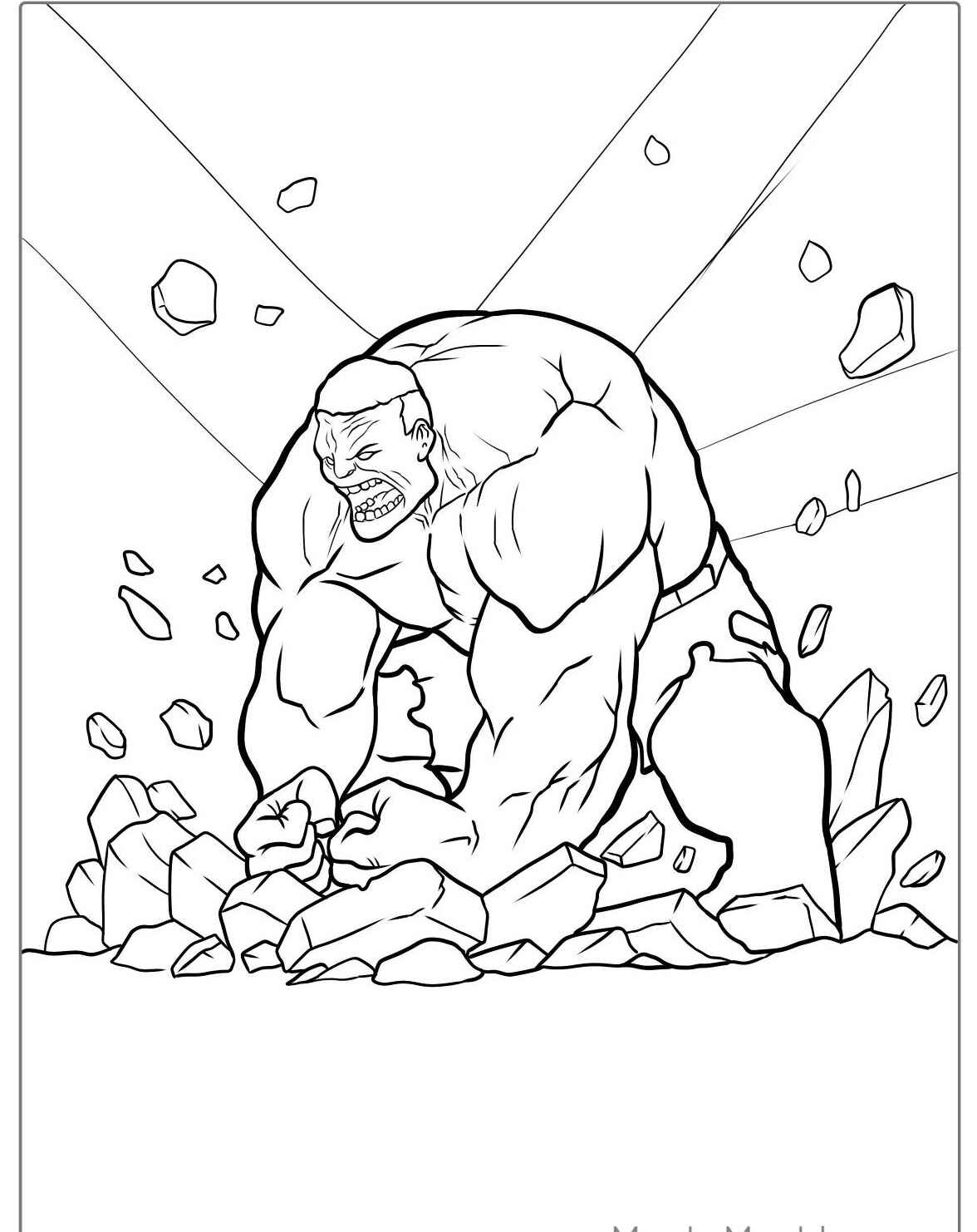 Desenho de Hulk quebrando pedras para colorir