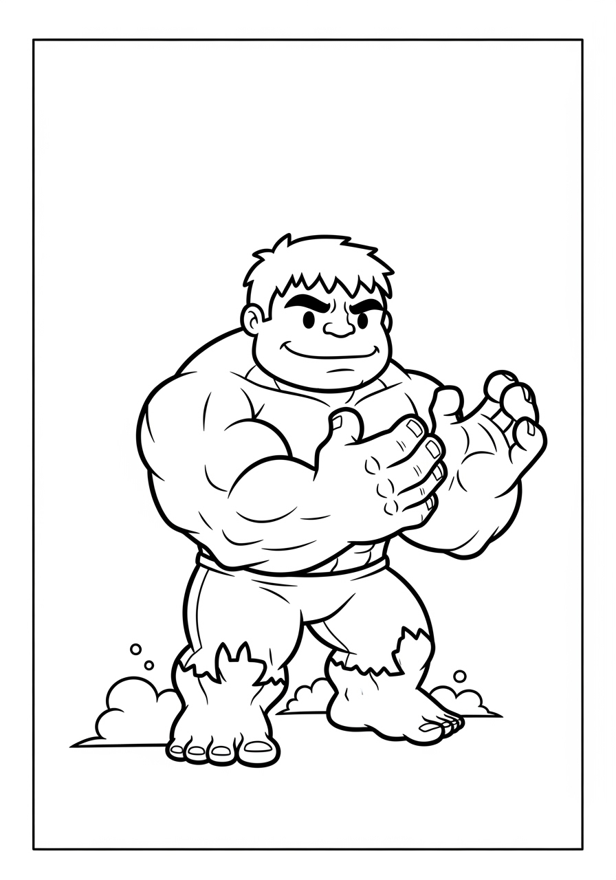 Desenho do Hulk musculoso sorrindo para colorir