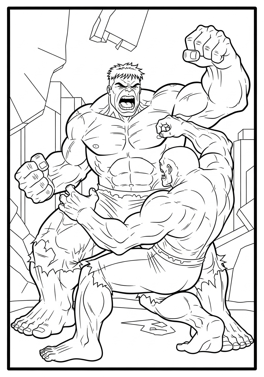 Desenho do Hulk lutando para colorir