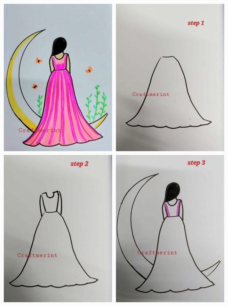 Desenho Fácil para Desenhar de Vestido rosa com irmã na lua