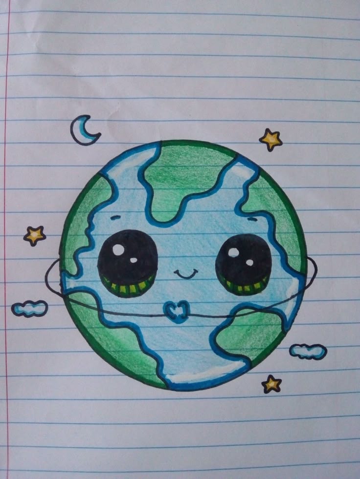 Desenho Fácil para Desenhar: Planeta sorridente fofo com estrelas