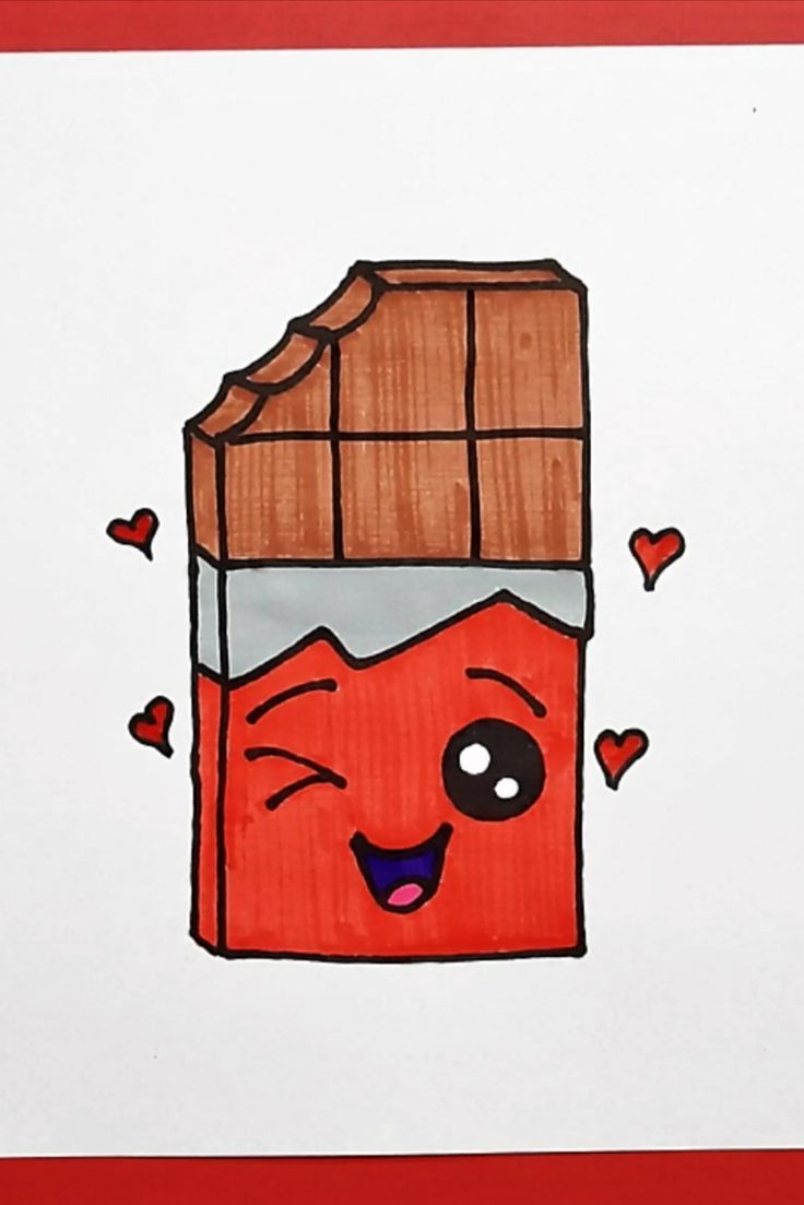 Desenho Fácil para Desenhar de Chocolate sorridente com corações
