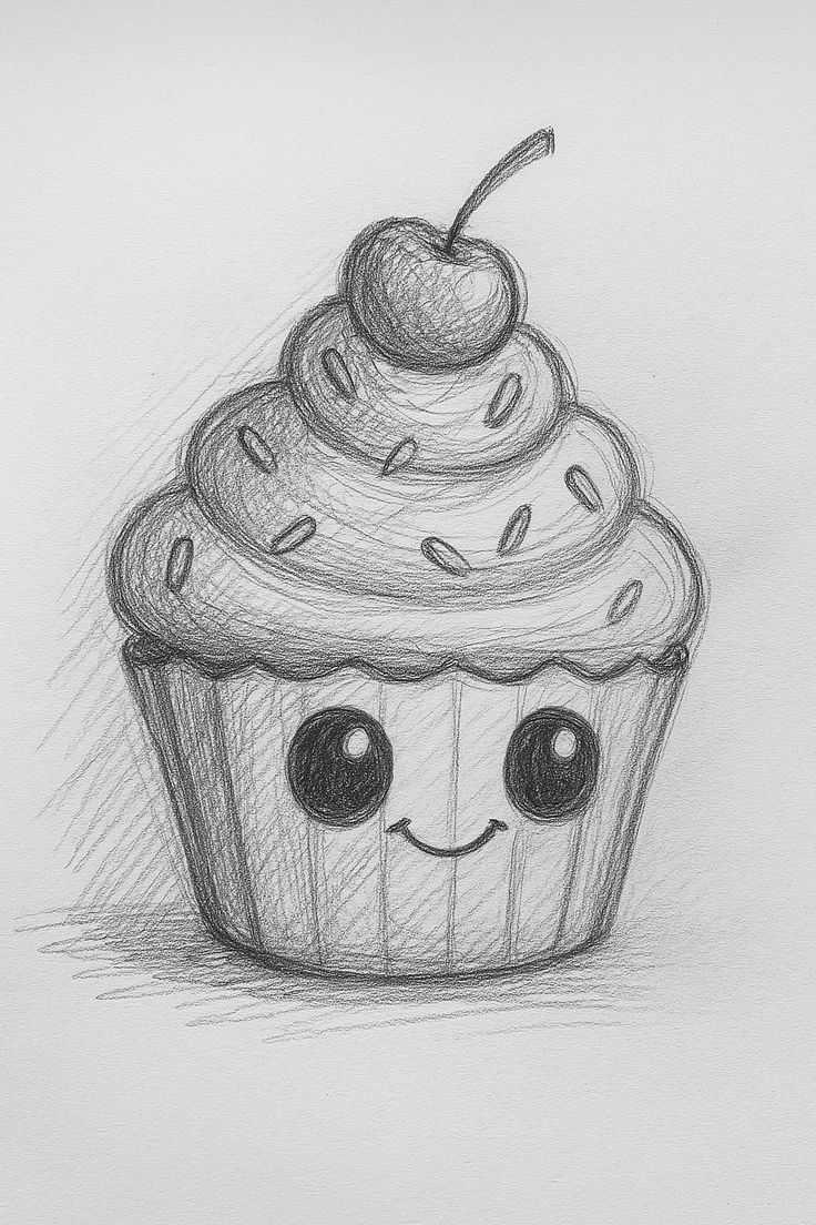Desenho Fácil para Desenhar de Cupcake Fofo e Sorridente