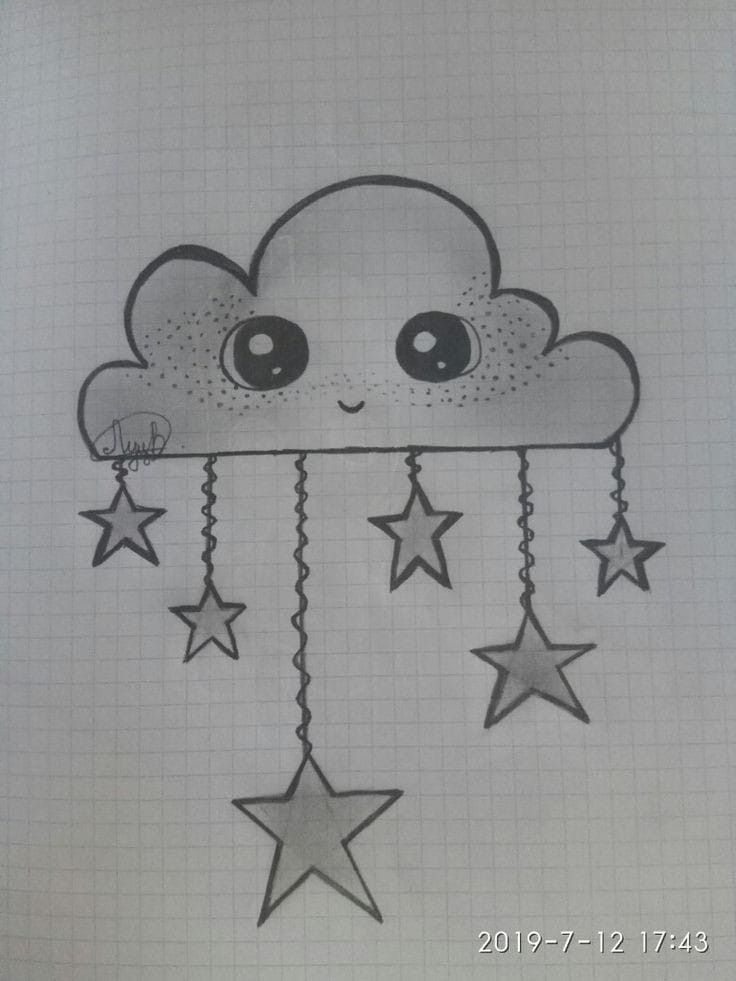 Desenho Fácil para Desenhar de Nuvem Fofa com Estrelas