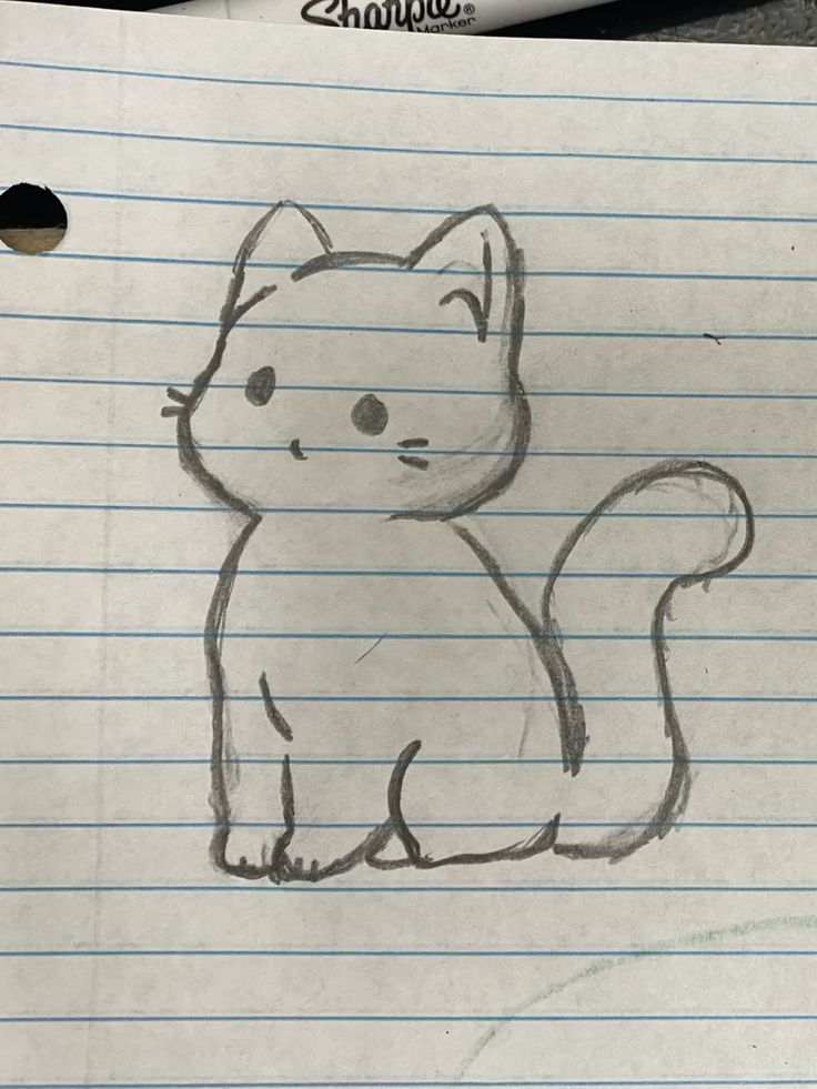 Desenho Fácil para Desenhar: Gato fofo sentado com cauda longa