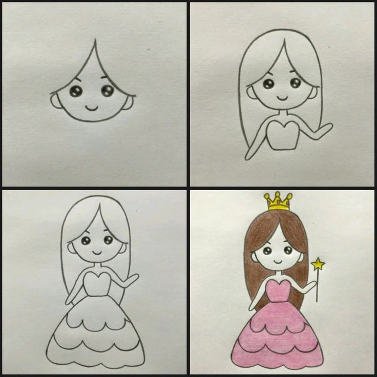 Desenho Fácil para Desenhar: Menina princesa de vestido rosa