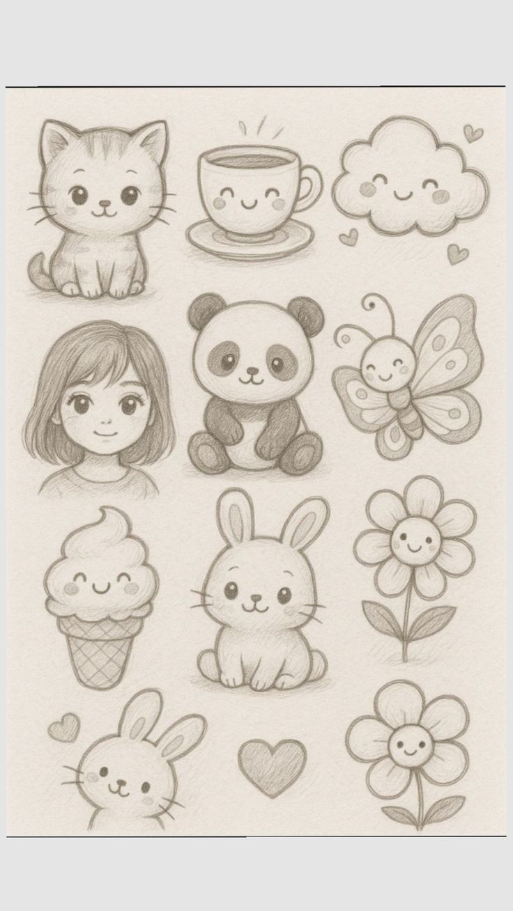 Desenho Fácil para Desenhar: Animais e objetos fofos em lápis