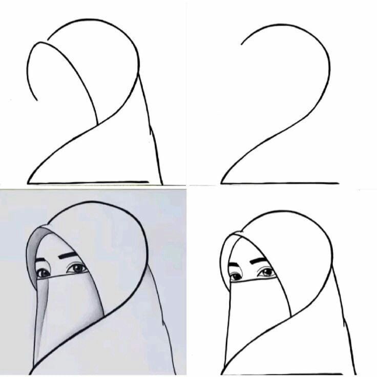 Desenho Fácil para Desenhar: Mulher com hijab em quatro etapas