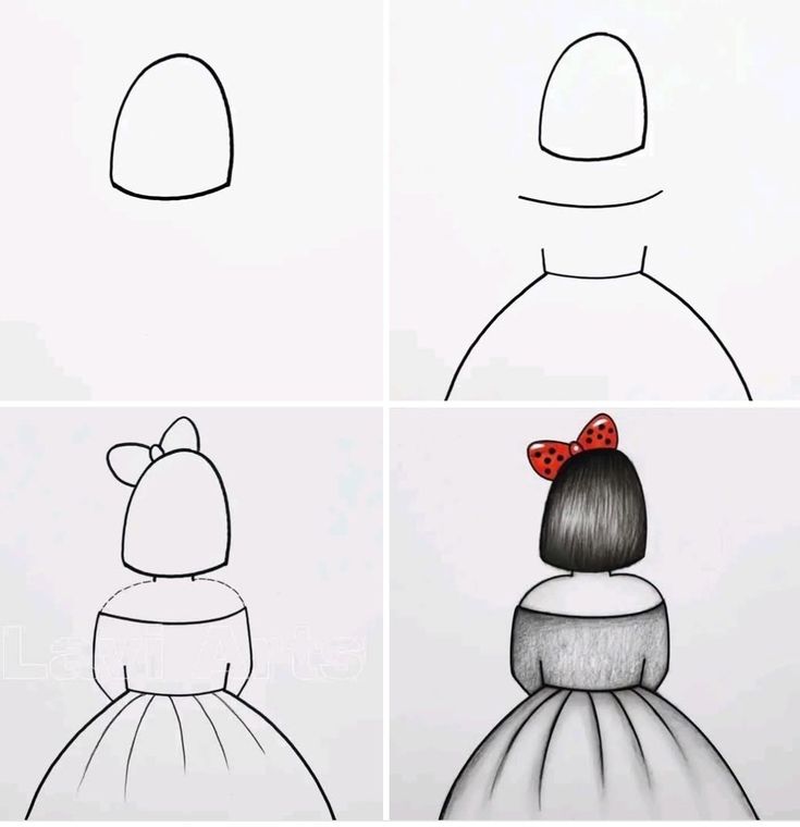 Desenho Fácil para Desenhar: Menina com vestido e laço