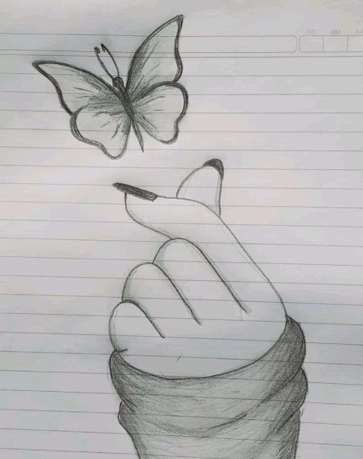 Desenho Fácil para Desenhar: Mão segurando borboleta voando