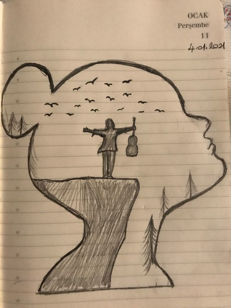 Desenho Fácil para Desenhar de Silhueta com Paisagem