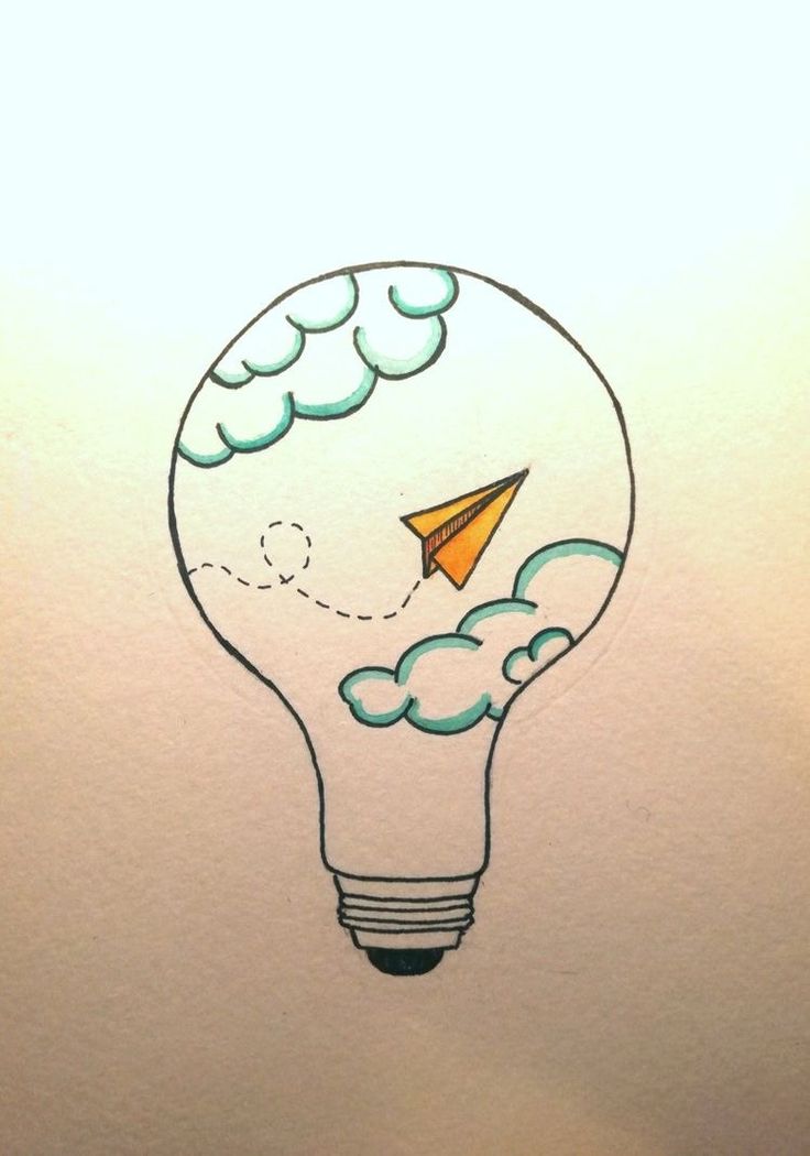 Desenho Fácil para Desenhar: Lâmpada com nuvens e avião de papel