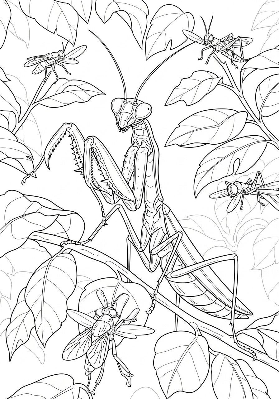 Desenho de Insetos de uma Louva-a-Deus para colorir