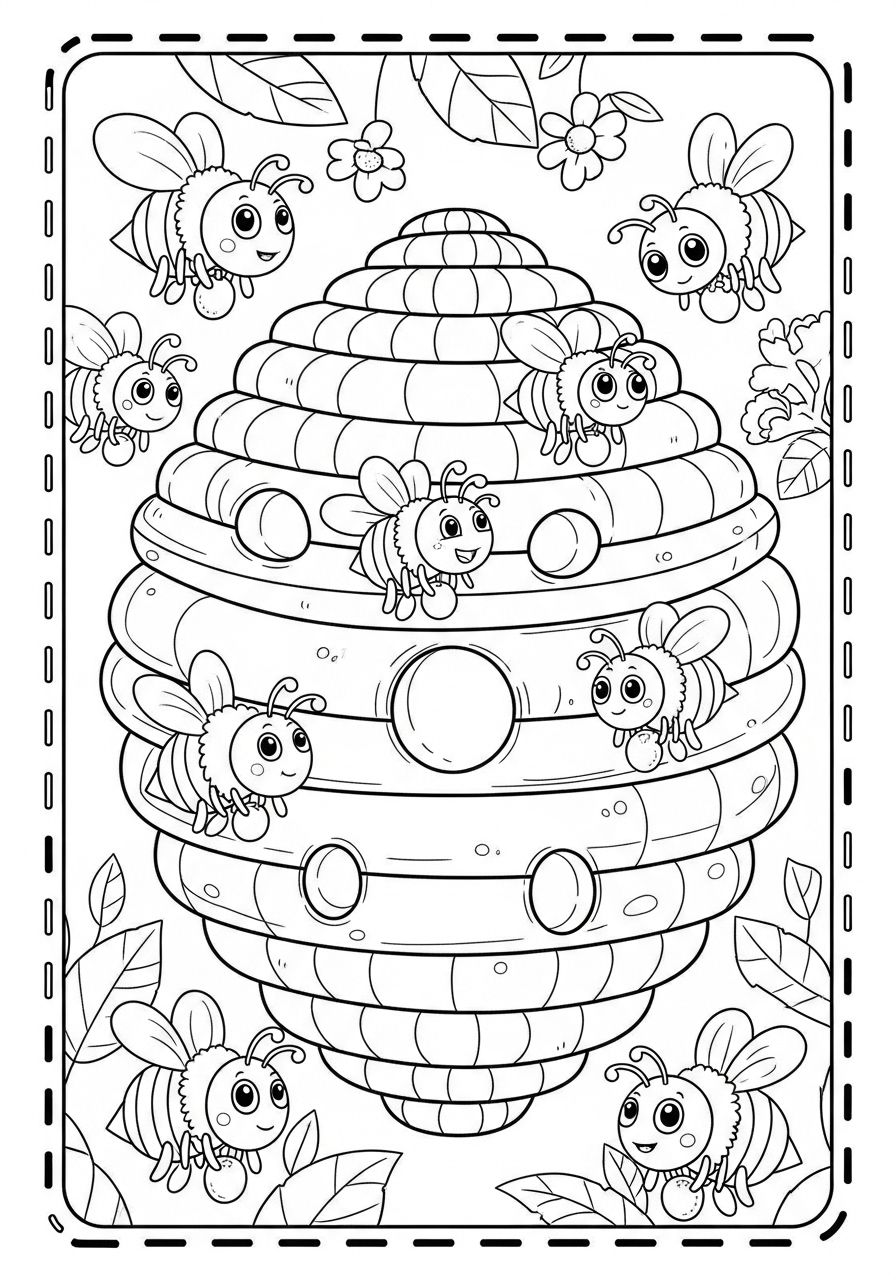 Desenho de Insetos de Abelhas em colmeia para colorir