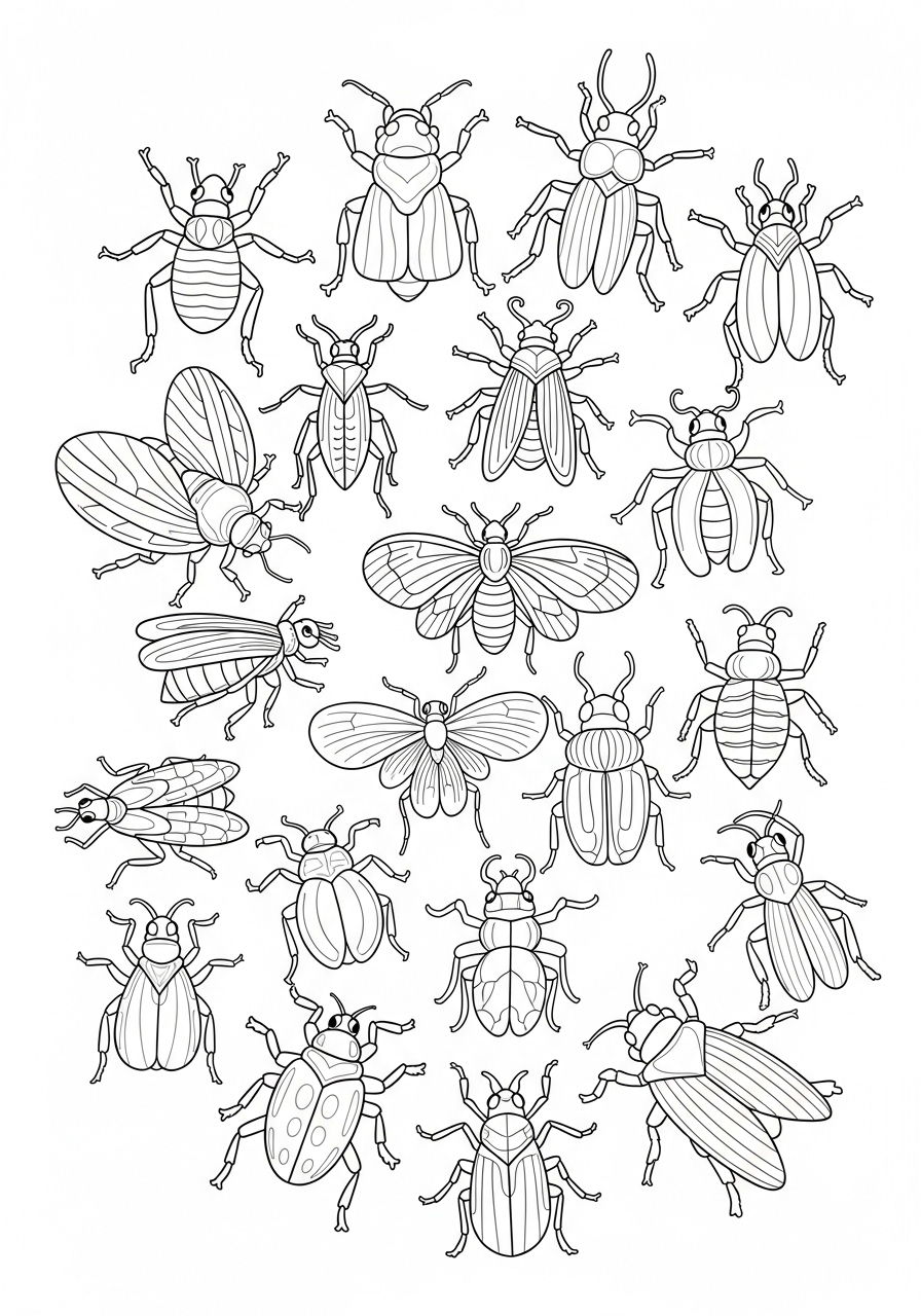 Desenho de vários insetos para colorir