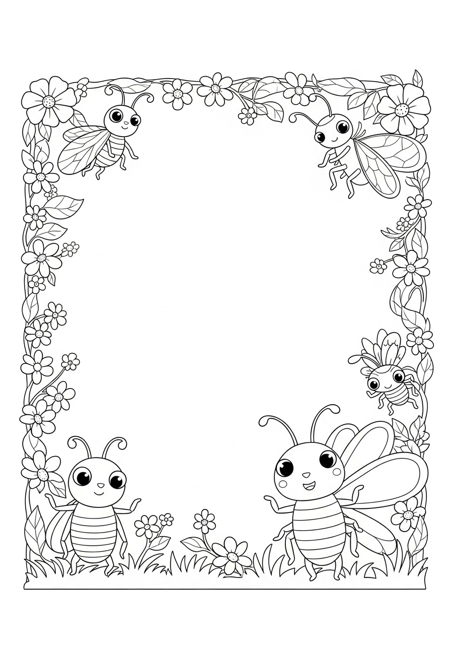 Desenho de Insetos com Abelhas em flores para colorir