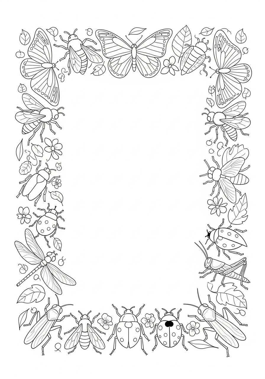 Desenho de Insetos variando entre borboletas e besouros