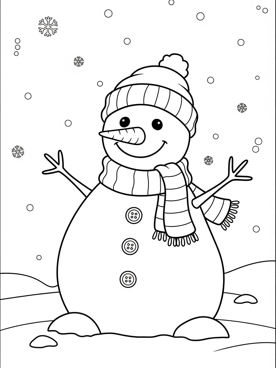 Desenho de Inverno com boneco de neve para colorir