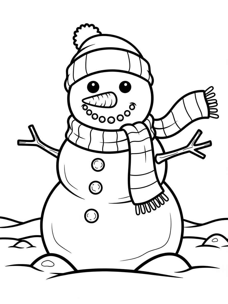 Desenho de Inverno com boneco de neve para colorir