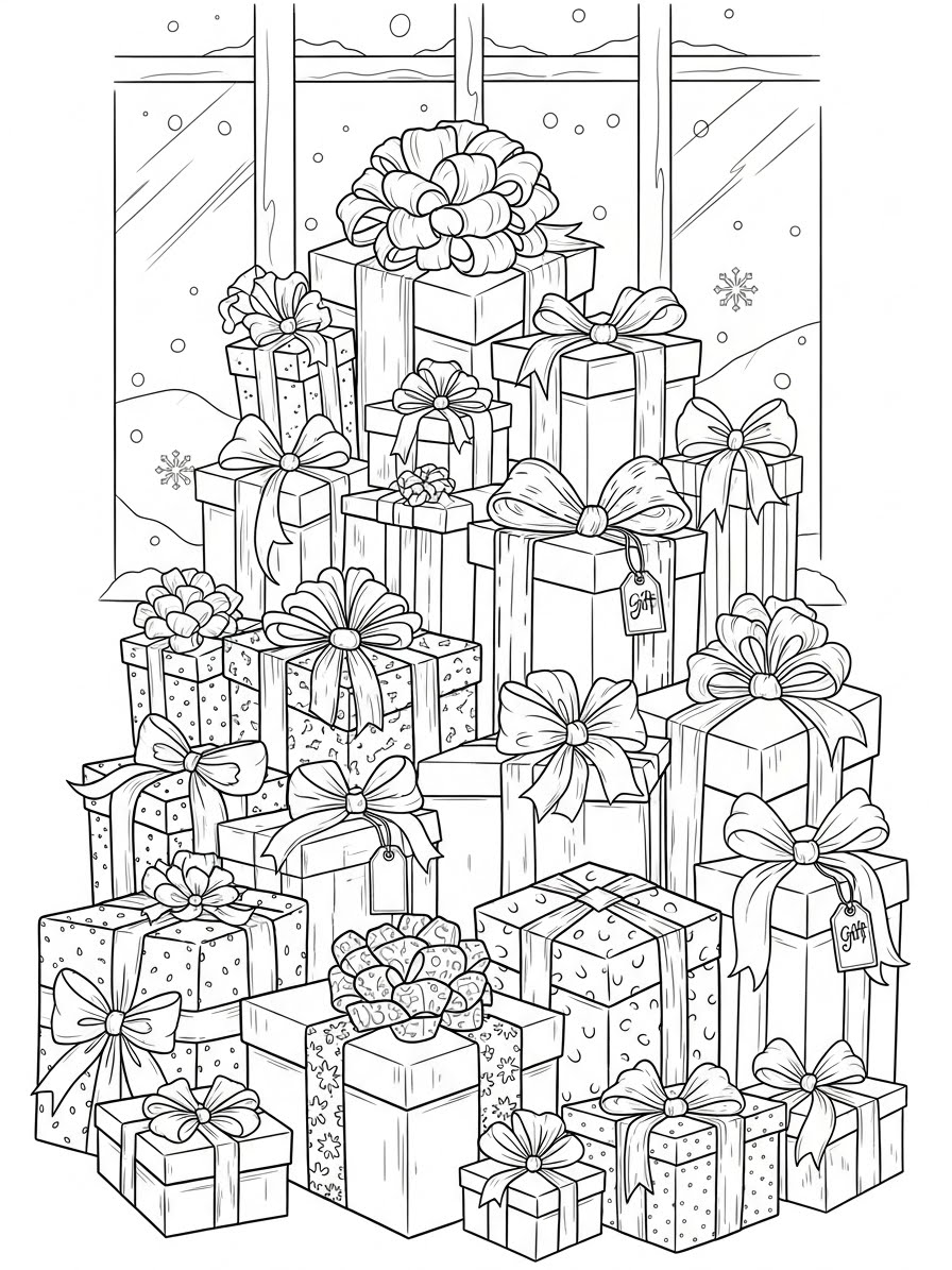 Desenho de Inverno com presentes para colorir