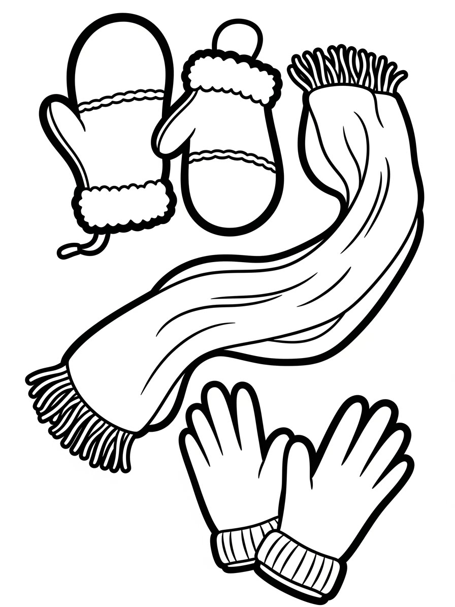 Desenho de Janeiro com luvas e cachecol para colorir