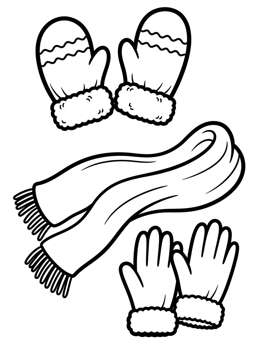 Desenho de Janeiro com luvas e cachecol para colorir