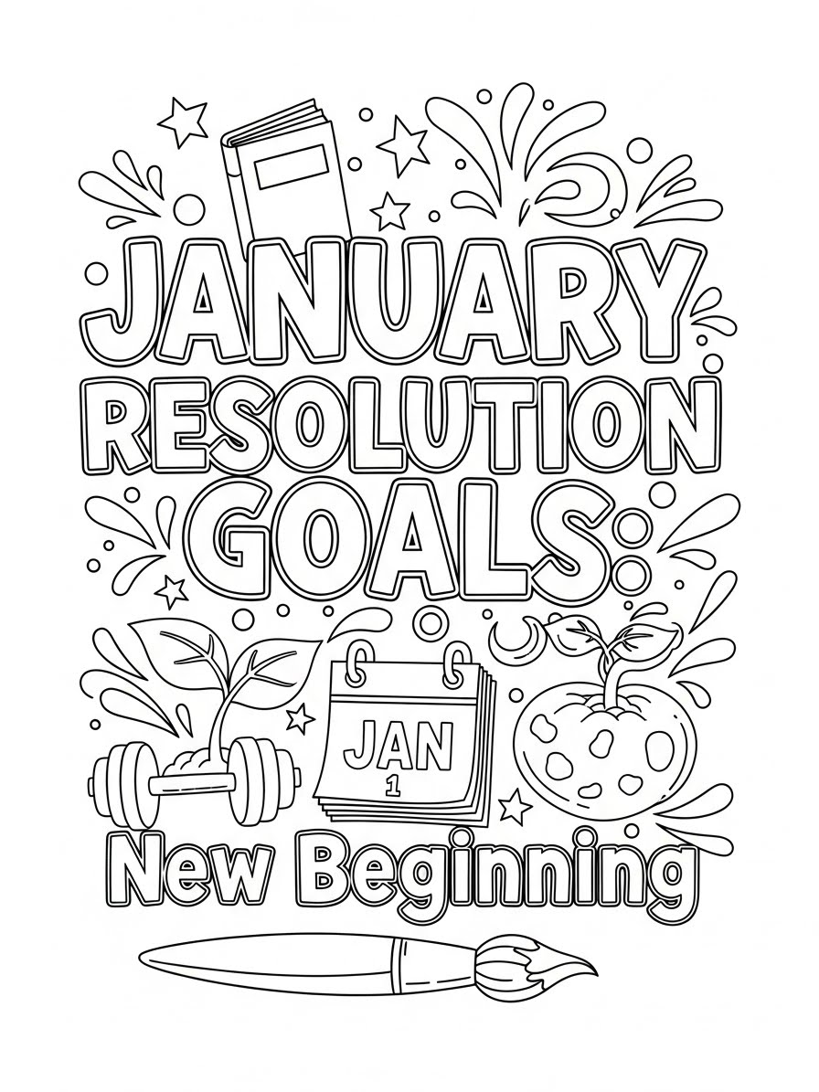 Desenho de Janeiro com metas e objetivos para colorir