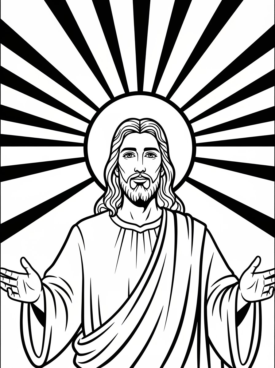 Desenho de Jesus com mãos abertas para colorir