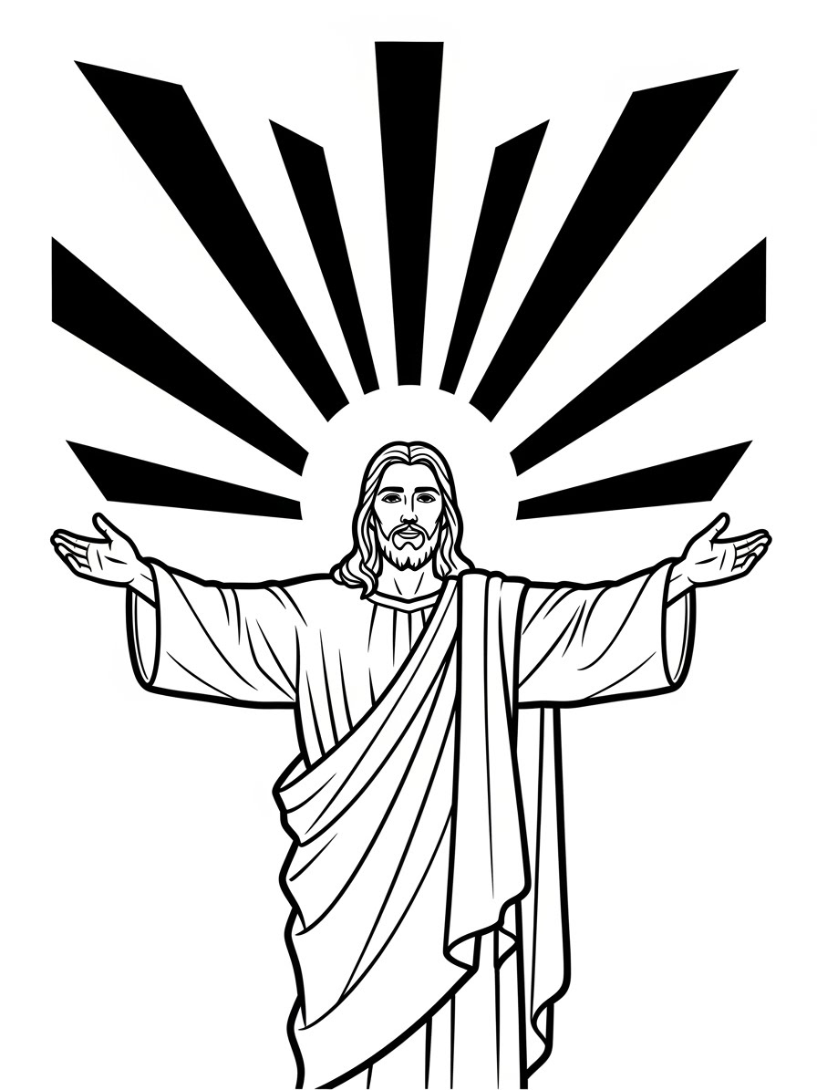 Desenho de Jesus com braços abertos para colorir