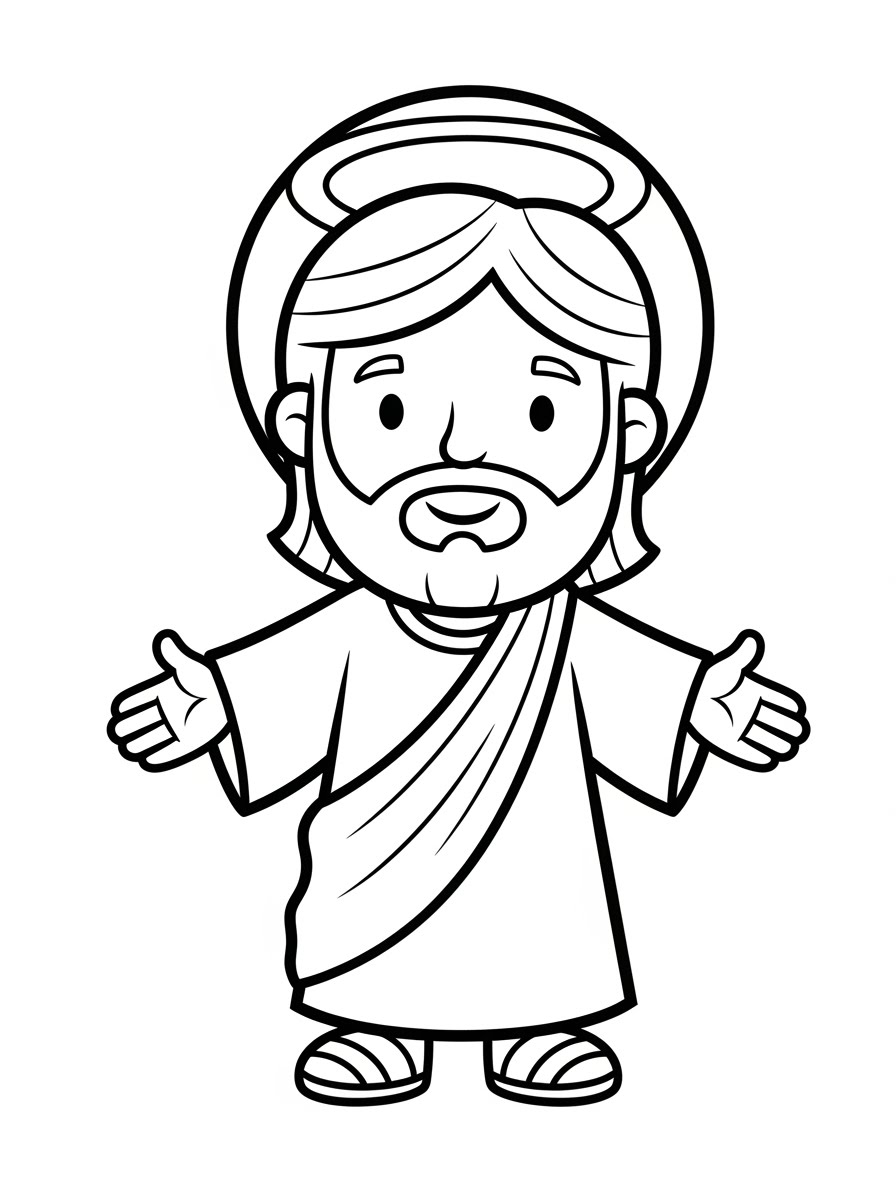 Desenho de Jesus feliz de braços abertos para colorir