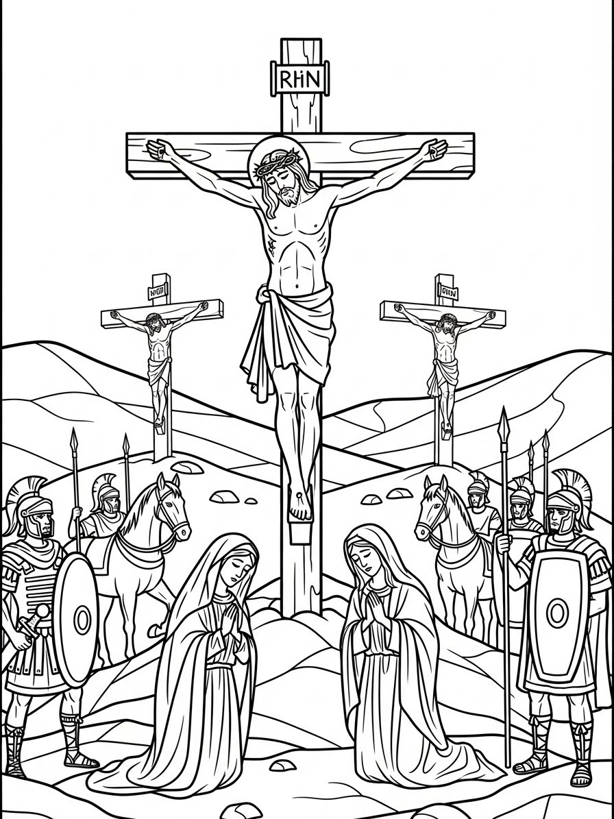 Desenho de Jesus na Cruz para colorir