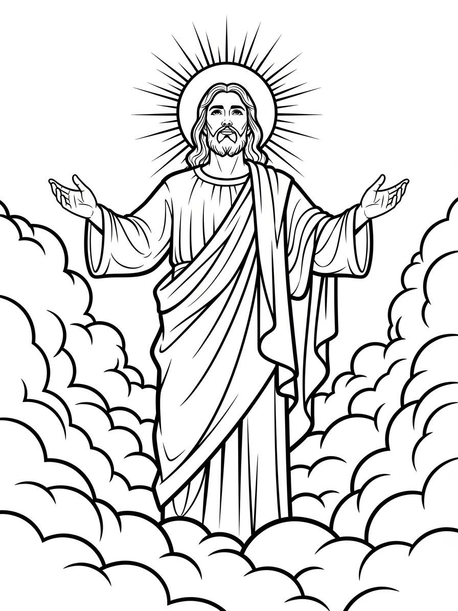 Desenho de Jesus nas Nuvens para colorir