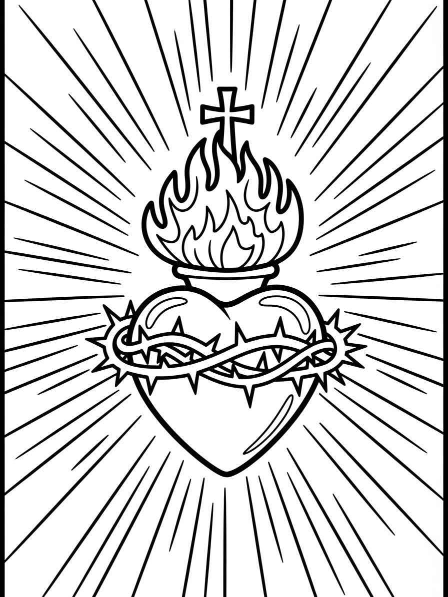 Desenho do Sagrado Coração de Jesus para colorir