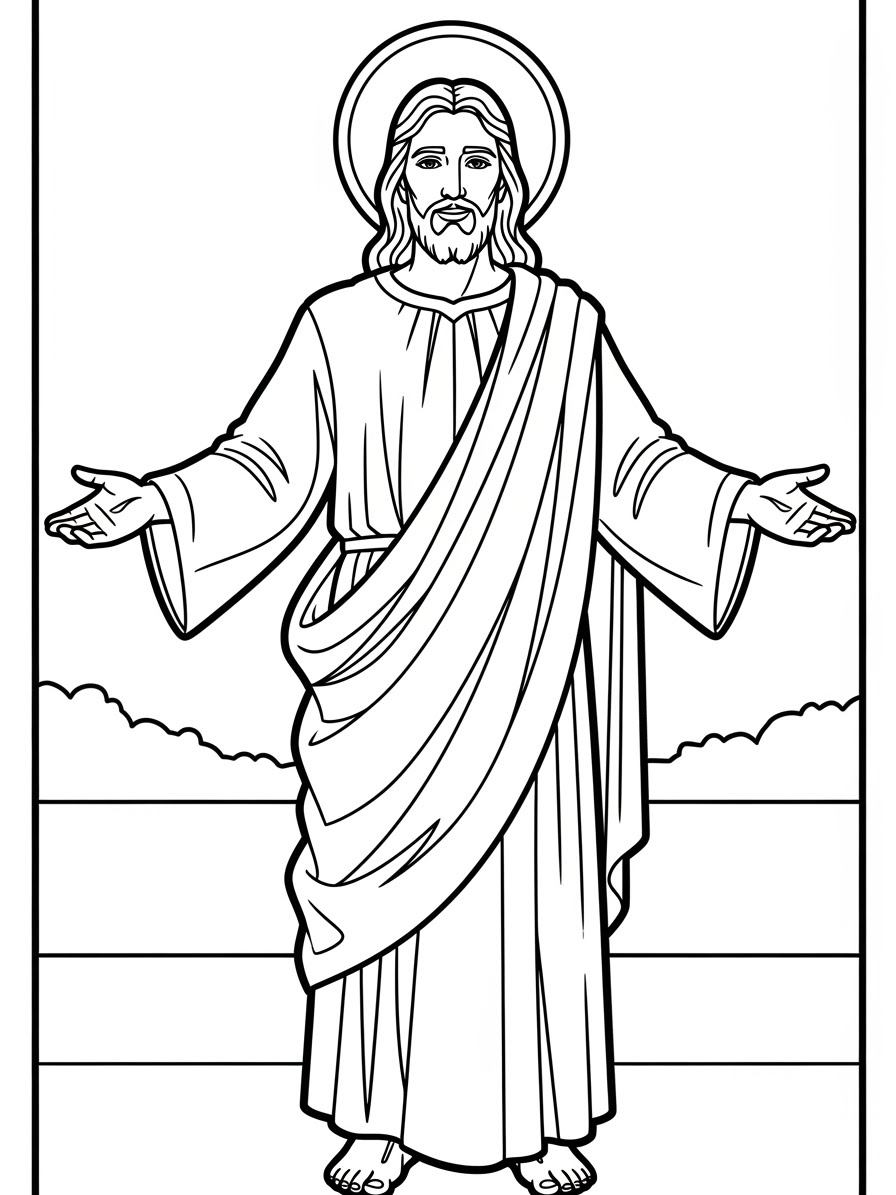 Desenho de Jesus com braços abertos para colorir