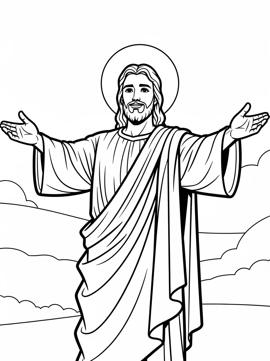 Desenho de Jesus de braços abertos para colorir