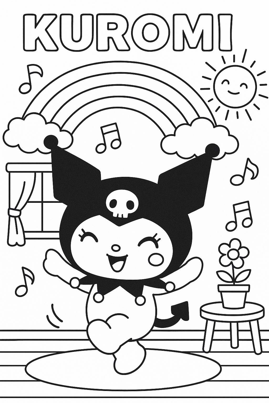 Desenho Kuromi feliz dançando para imprimir