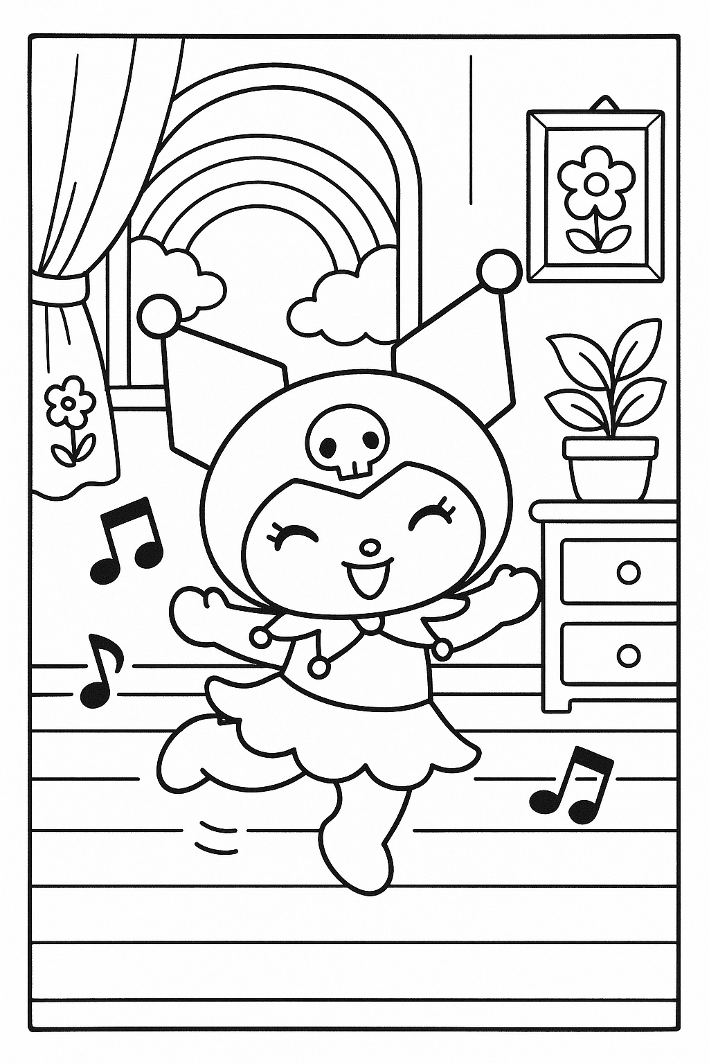 Desenho Kuromi Fofa dançando para colorir