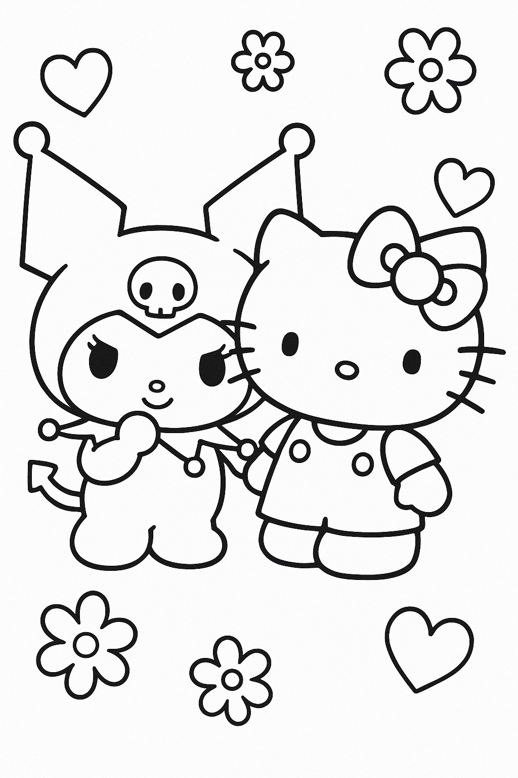 Desenho Kuromi e Hello Kitty para Colorir e Imprimir