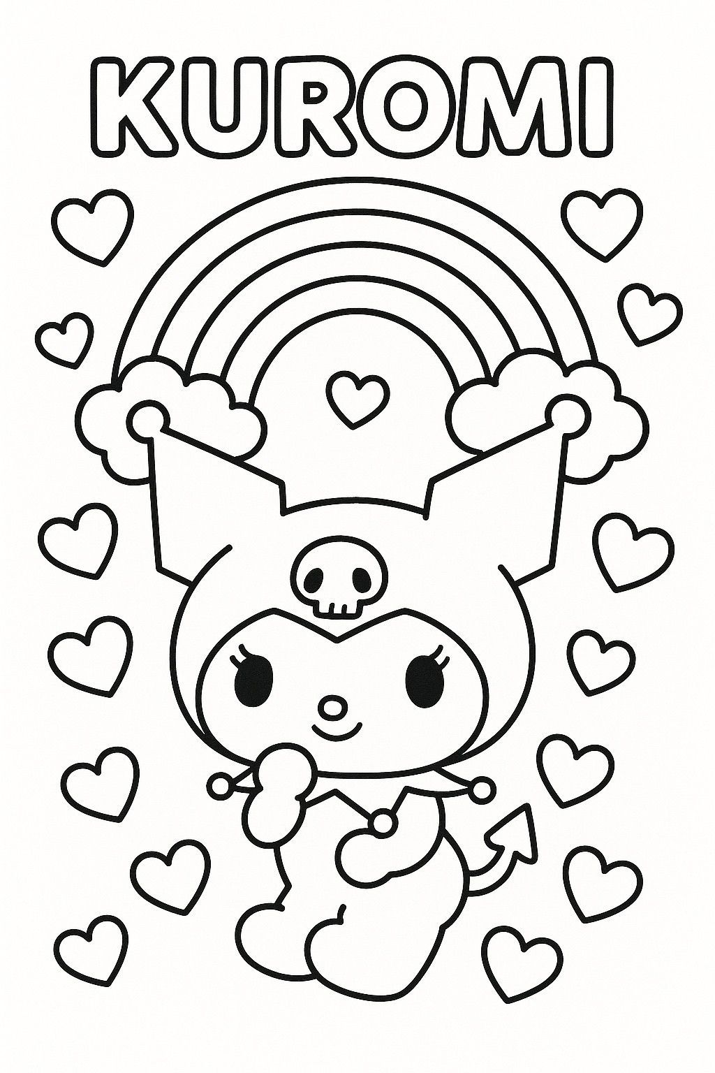 Desenho Kuromi com arco-íris e corações para Colorir