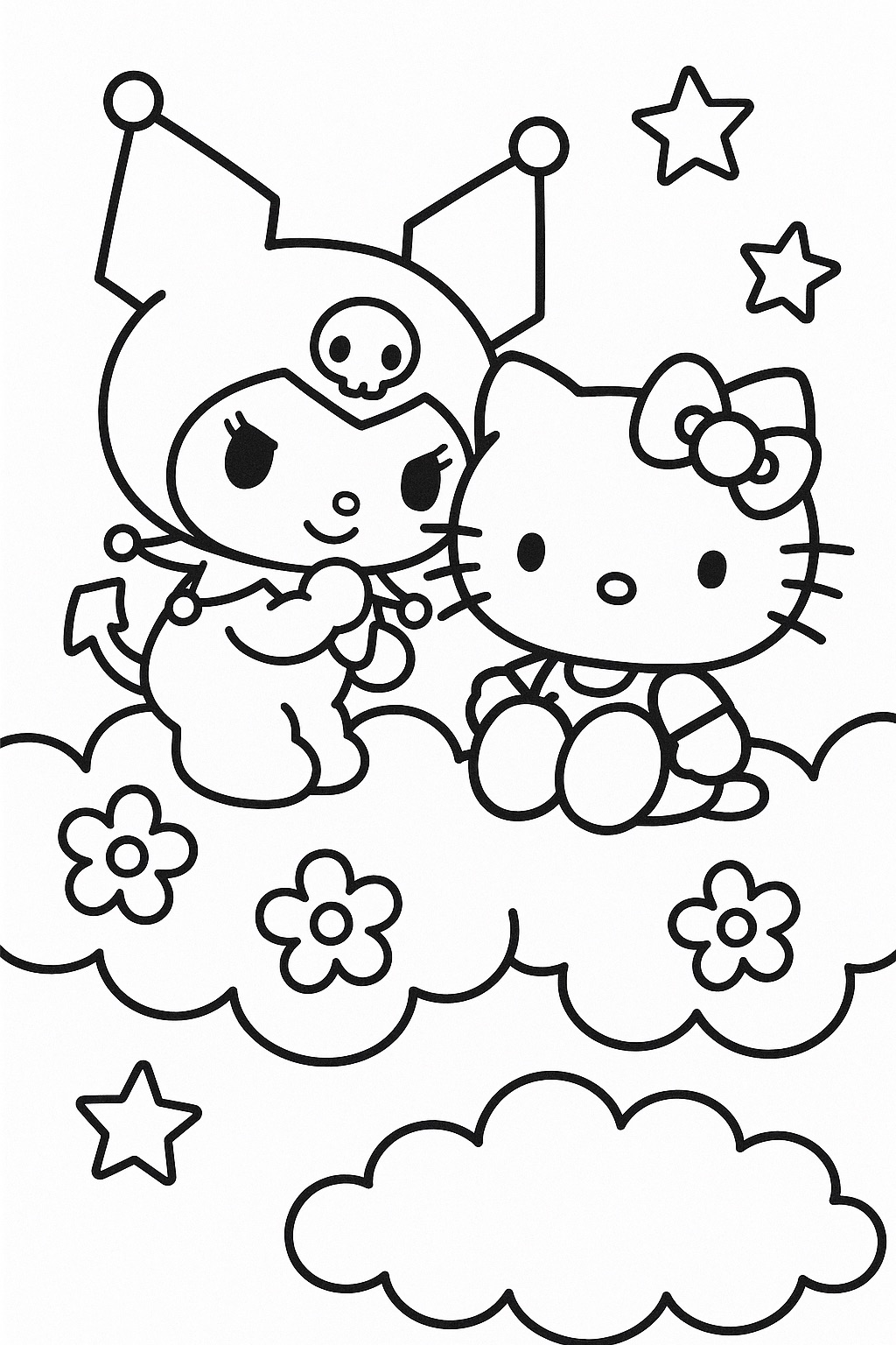 Desenho Kuromi e Hello Kitty para Colorir e Imprimir Desenho Kuromi e Hello Kitty para Colorir e Imprimir