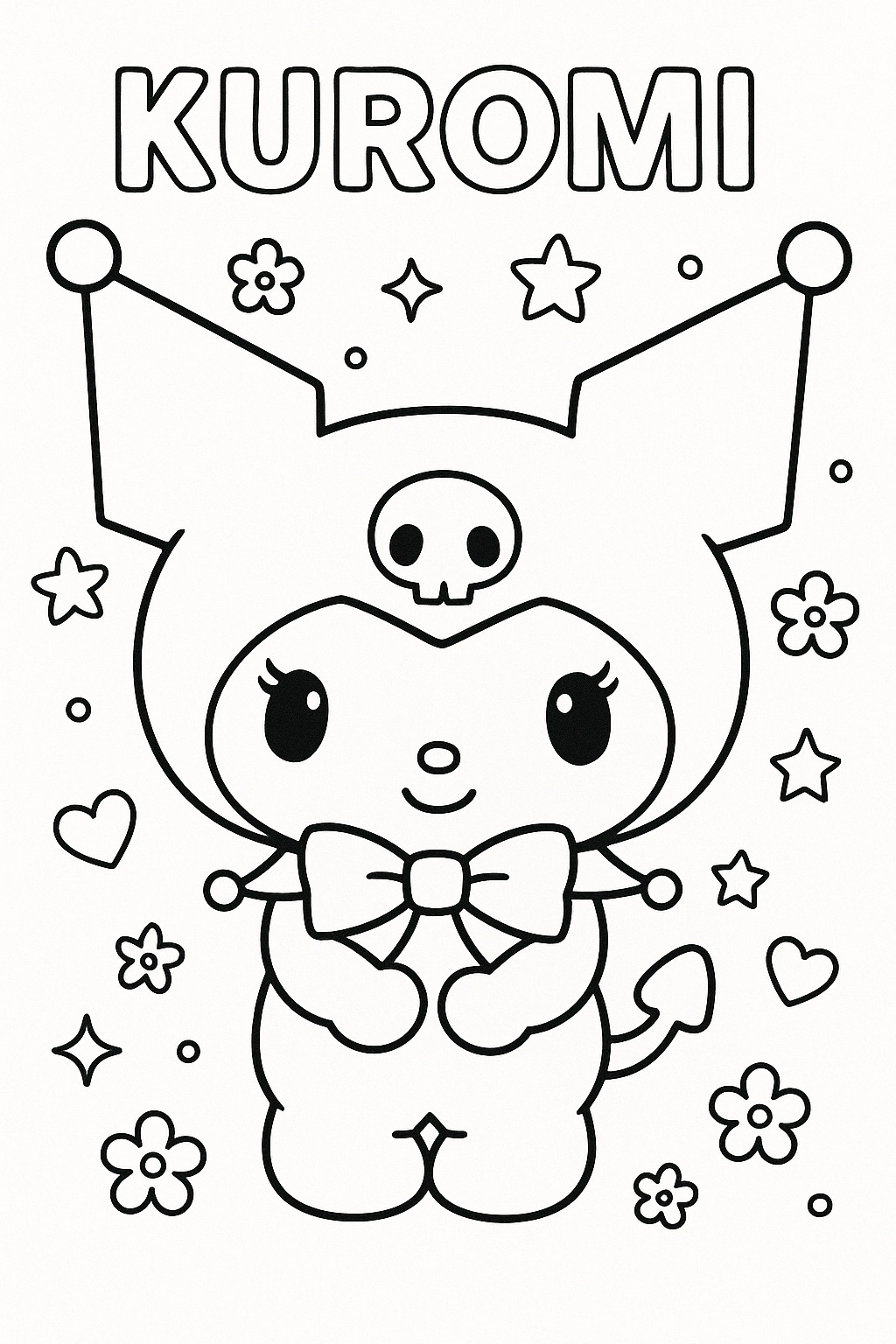 Desenho Kuromi com chapéu e coração para Colorir e Imprimir