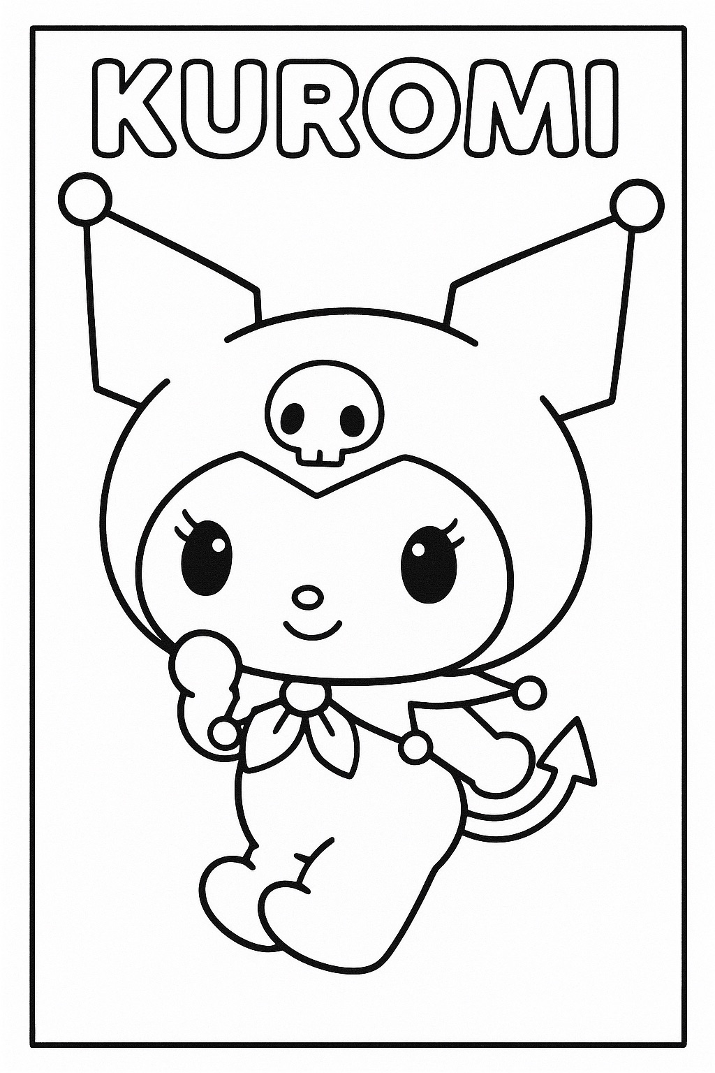 Desenho Kuromi Fofa com Chapéu para Colorir e Imprimir