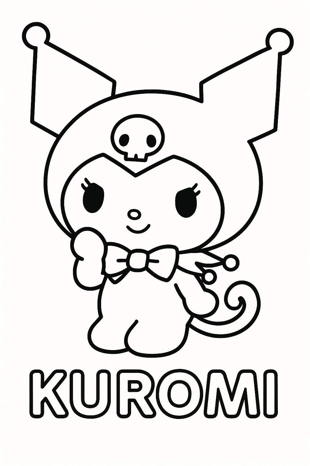 Desenho Kuromi Fofa com chapéu e laço para colorir