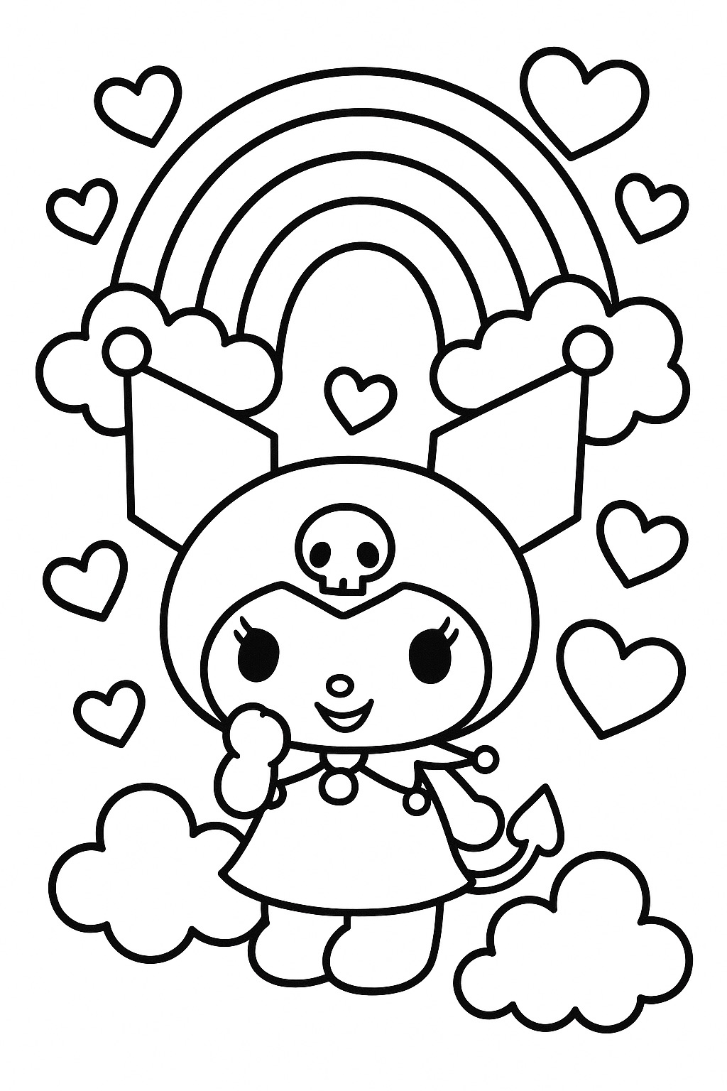 Desenho Kuromi fofa com arco-íris para colorir e imprimir