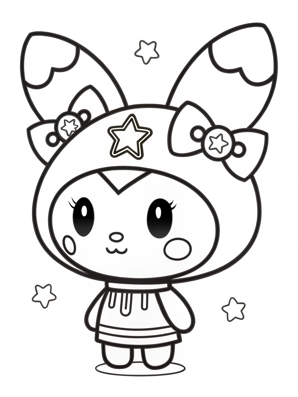 Desenho Kuromi com Orelhas e Estrelas para Colorir e Imprimir Desenho Kuromi com Orelhas e Estrelas para Colorir e Imprimir